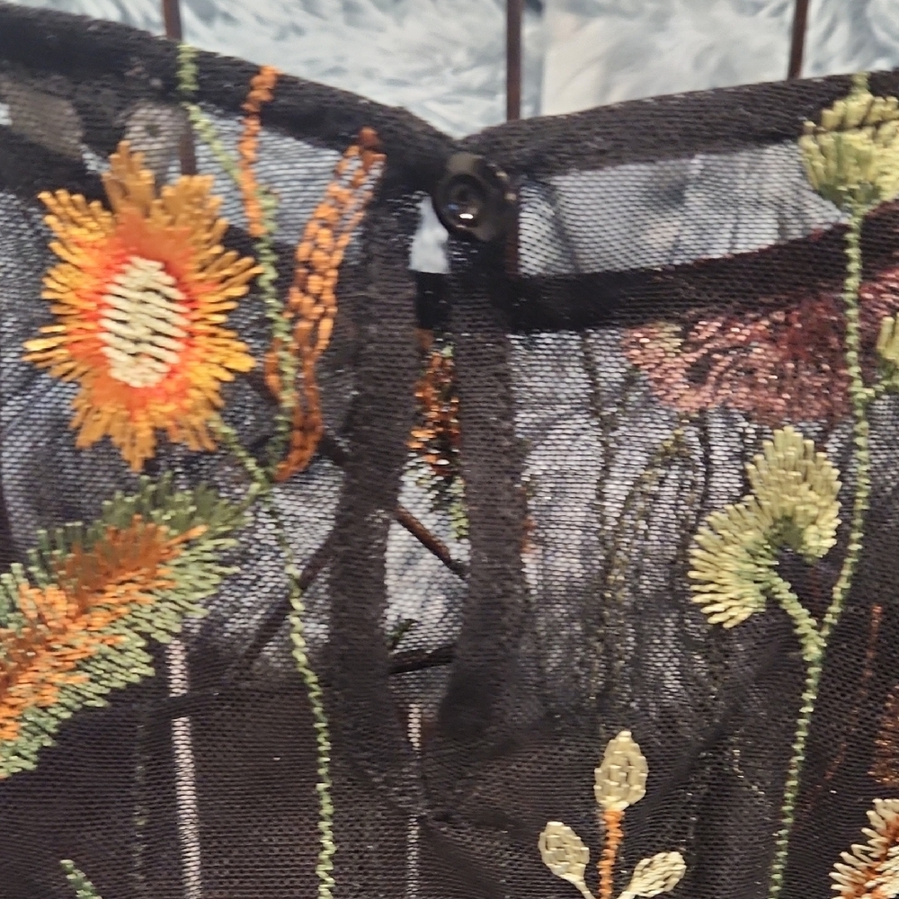 Paraphrase Orange and Black Ruffled Bell Sleeve Blouse - Picture 2 of 4